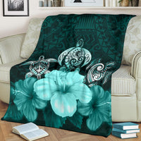 Polynesian Premium Blanket Turtle And Hibiscus Turquoise - Polynesian Pride