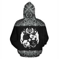 Tonga All Over Zip up Hoodie Polynesian Black and White - Polynesian Pride