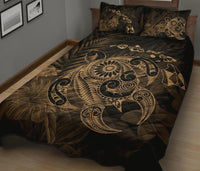 Hawaii Turtle Map Hibiscus Polynesian Gold Quilt Bed Set - Polynesian Pride