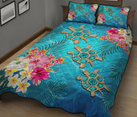 Hawaii Turtle Ocean Tropical Flowers Quilt Bed Set - Siri Style - AH - Polynesian Pride