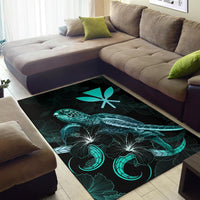 Hawaii Polynesian Area Rugs - Turtle With Blooming Hibiscus Turquoise - Polynesian Pride