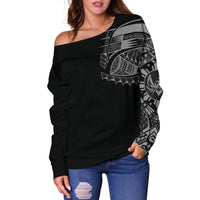 Polynesian Chest Tattoo Off Shoulder Sweater Gray A7 - Polynesian Pride