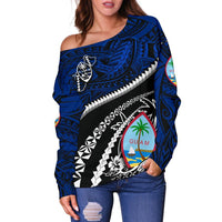 Guam Women's Off Shoulder Sweater Polynesian Shark Tattoo - Polynesian Pride
