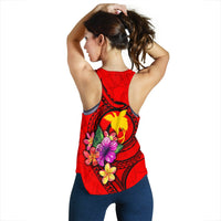 Papua New Guinea Polynesian Women's Racerback Tank - Floral With Seal Red - Polynesian Pride