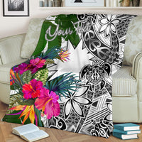 Nauru Custom Personalised Premium Blanket White - Turtle Plumeria Banana Leaf - Polynesian Pride