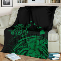 Hawaii Map Plumeria Polynesian Green Premium Blanket - Polynesian Pride
