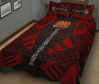 Papua New Guinea Quilt Bed Set - Papua New Guinea Coat Of Arms & Polynesian Red Tattoo Style - Polynesian Pride