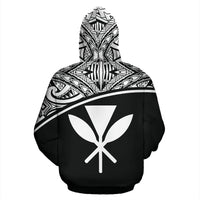 Hawaii All Over Custom Zip up Hoodie Polynesian Black Curve - Polynesian Pride