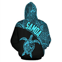 Samoa Zip up Hoodie Samoa Turtle Mermaid Polynesian Tattoo Blue - Polynesian Pride