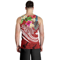 Papua New Guinea Polynesian Men's Tank Top - Summer Plumeria (Red) - Polynesian Pride