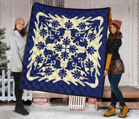 Hawaiian Leaves Pattern Premium Quilt - Blue - Argu Style - AH - Polynesian Pride
