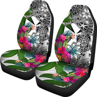 Wallis And Futuna Car Seat Covers White - Turtle Plumeria Banana Leaf - Polynesian Pride
