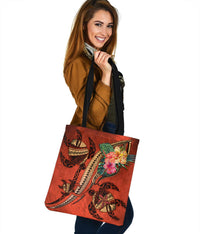 Polynesian Turtle Tote Bag - Tribal Tattoo with Hibiscus Coral - Polynesian Pride