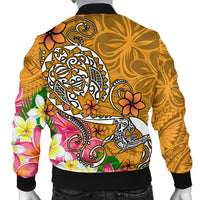 Polynesian Men's Bomber Jacket - Turtle Plumeria Gold Color - Polynesian Pride