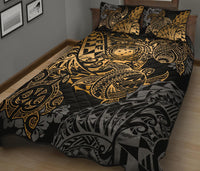 Samoa Polynesian Quilt Bed Set - Gold Turtle Flowing - Polynesian Pride