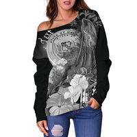 Polynesian Hawaii Custom Personalised Women's Off Shoulder Sweater - Humpback Whale with Tropical Flowers (White) - Polynesian Pride