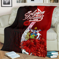 Solomon Islands Polynesian Premium Blanket - Coat Of Arm With Hibiscus White - Polynesian Pride