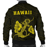 Hawaii Kakau Polynesian Anchor Map Men's Bomber Jacket - Yellow - Polynesian Pride
