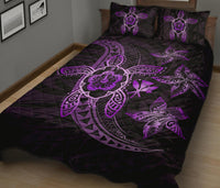 Kanaka Map Hibiscus Plumeria Turtle Art Violet Polynesian Quilt Bed Set - Polynesian Pride