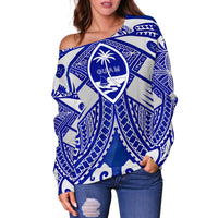 Guam Polynesian Women's Off Shoulder Sweater - Guam White Seal with Polynesian Tattoo Ver02 - Polynesian Pride