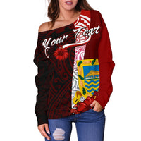 Tuvalu Polynesian Custom Personalised Women's Off Shoulder Sweater - Coat Of Arm With Hibiscus - Polynesian Pride