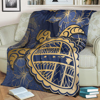 Hawaii Turtle Hibiscus Gold Premium Blanket - Kyn Style - Polynesian Pride