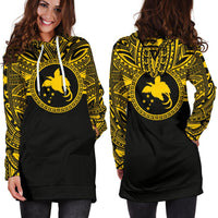 Papua New Guinea 1 Women Hoodie Dress - Papua New Guinea 1 Coat Of Arms Polynesian Gold Black - Polynesian Pride