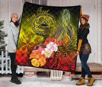 American Samoa Polynesian Custom Personalised Premium Quilt - Humpback Whale with Tropical Flowers - Polynesian Pride