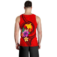 Papua New Guinea Polynesian Custom Personalised Men's Tank Top - Floral With Seal Red - Polynesian Pride