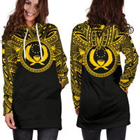 Pohnpei Women Hoodie Dress - Pohnpei Coat Of Arms Polynesian Gold Black - Polynesian Pride