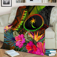 Chuuk Polynesian Personalised Premium Blanket - Hibiscus and Banana Leaves - Polynesian Pride