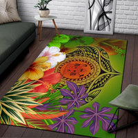 Fiji Polynesian Area Rug - Manta Ray Tropical Flowers (Reggae) - Polynesian Pride