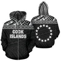 Cook Islands Polynesian Zip up Hoodie Horizontal Black Unisex Black - Polynesian Pride