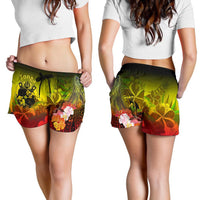 Tonga Women's Shorts - Humpback Whale with Tropical Flowers (Yellow) - Polynesian Pride