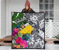 Tokelau Premium Quilt White - Turtle Plumeria Banana Leaf - Polynesian Pride