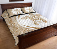 Hawaiian Polynesian Turtle Quilt Bed Set - Circle Style Gold And White - Polynesian Pride