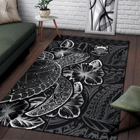 Tuvalu Area Rugs Turtle Hibiscus Black - Polynesian Pride