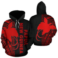 Papua New Guinea Polynesian ll Over Hoodie Red Line Unisex Black - Red - Polynesian Pride