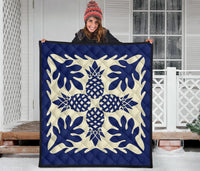Hawaiian Pineapple Tropical Pattern Premium Quilt - Blue - Argu Style - AH - Polynesian Pride