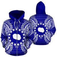 Cook Islands Polynesian All Over Zip up Hoodie Map Blue Unisex Blue - Polynesian Pride