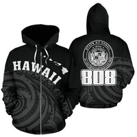 Hawaii Polynesia Zip up Hoodie Tatau Style Unisex Black - Polynesian Pride