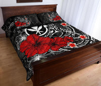 Polynesian Hawaii Kanaka Maoli Quilt Bed Set - Humpback Whale with Hibiscus (White) - Polynesian Pride