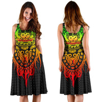 Samoa Polynesian Midi Dress - Tattoo Pattern With Seal - Polynesian Pride