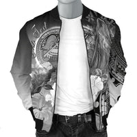 American Samoa Polynesian Custom Personalised Men's Bomber Jacket - Humpback Whale with Tropical Flowers (White) - Polynesian Pride