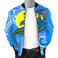 Palau Polynesian Men's Bomber Jacket - Palau Flag with Polynesian Tattoo - Polynesian Pride