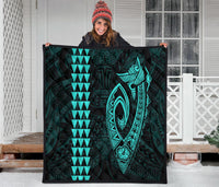 Hawaii Kakau Makau Fish Hook Polynesian Premium Quilt - Turquoise - Polynesian Pride