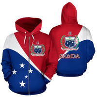 Samoa Flag All Over Zip up Hoodie Split Style Unisex Blue - Polynesian Pride