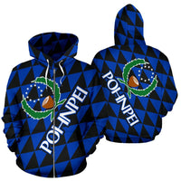 Pohnpei Polynesian Zip up Hoodie Pohnpei Flag Unisex Blue - Polynesian Pride