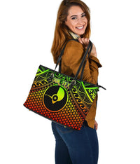 Polynesian Yap Personalised Leather Tote Bag - Reggae Vintage Polynesian Patterns - Polynesian Pride