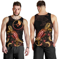 Yap Men Tank Top - Turtle With Blooming Hibiscus Gold - Polynesian Pride